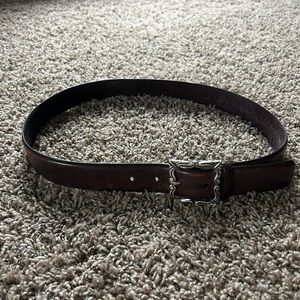 Fossil Brown Leather Belt With Silver Tone Belt Buckle Women Size M
